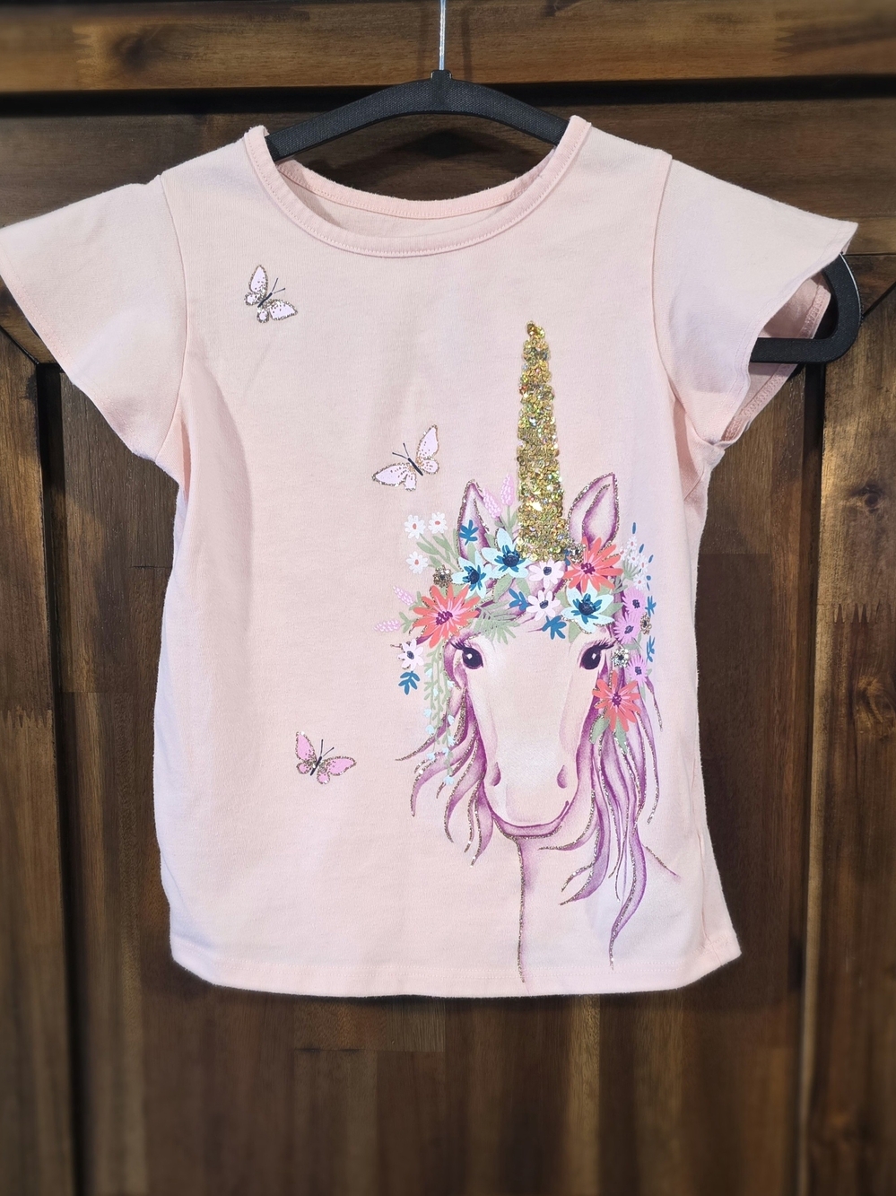 Sonoma Light Pink Unicorn Tee with Gold Glitter Horn